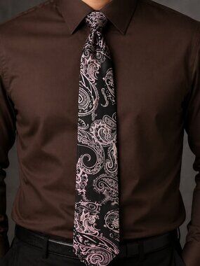 Montebello Italia Men's Silk Necktie Brown Pink Paisley Necktie Silk 3 X 60 Inch
